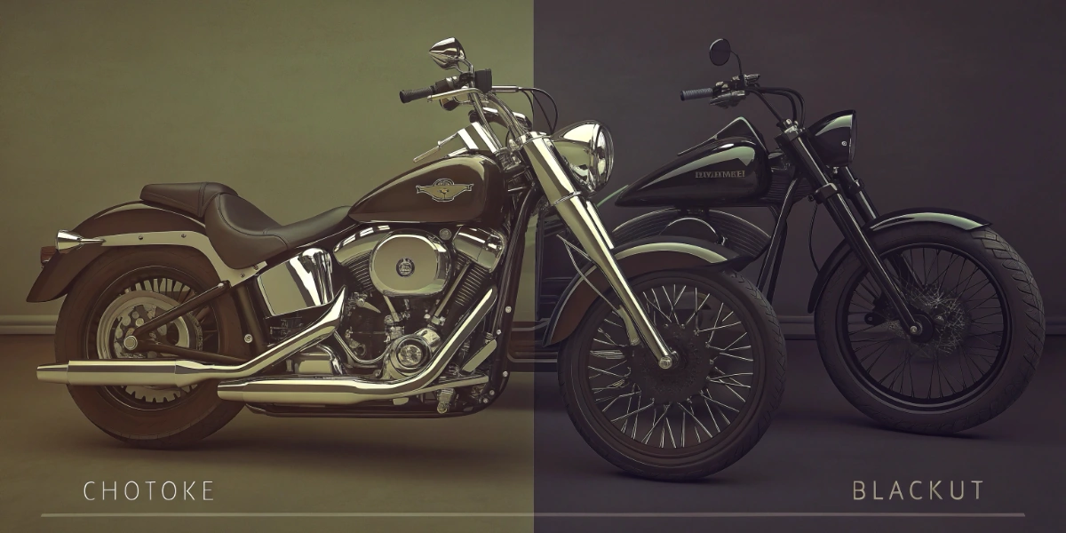 Harley Davidson showcasing chrome versus blacked-out custom styling options